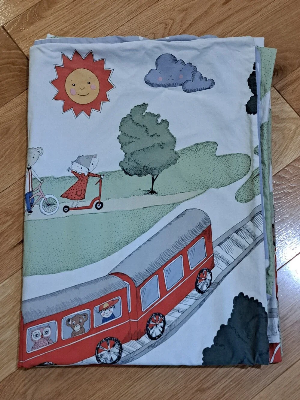 IKEA UtelekTwin Duvet Cover Trains Planes Animals Sun/Rain Whimsical